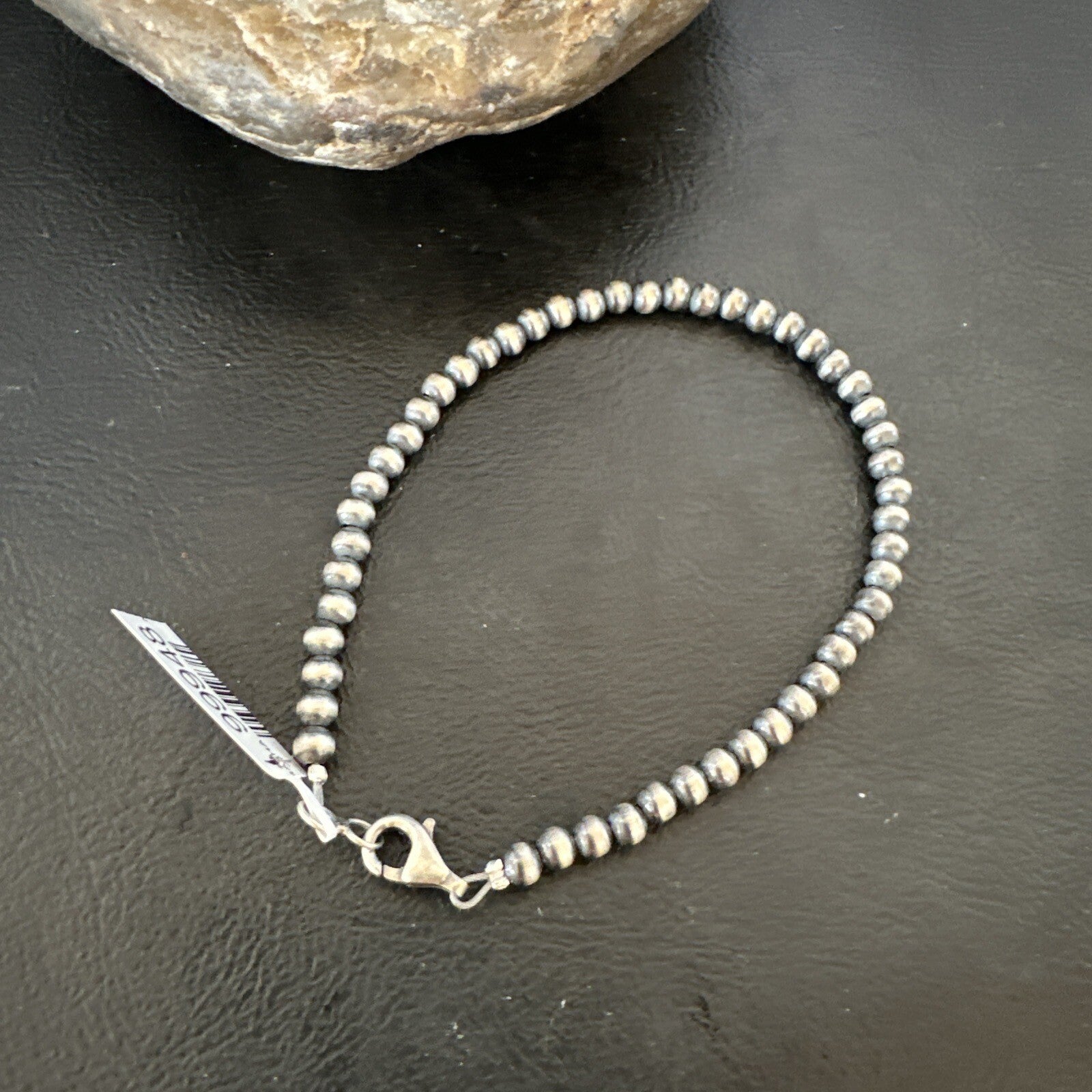 Native American Navajo 4mm Beads 7” Sterling Silver Bracelet 90407