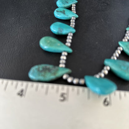 Sterling Silver Beads Blue Turquoise Necklace 14298