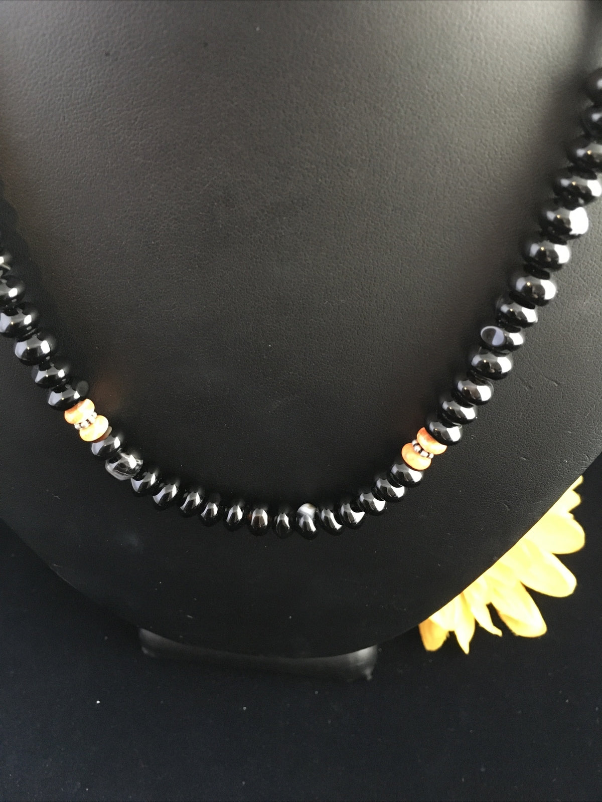 Black Onyx & Turquoise Navajo Sterling Silver Necklace 18” 10020