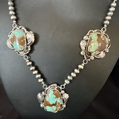 Blue Turquoise#8 Pendant Navajo Sterling Silver Necklace 16833