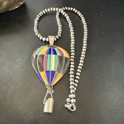 Balloon Multicolor Spiny Turquoise Pendant Navajo Sterling Silver Necklace 18757