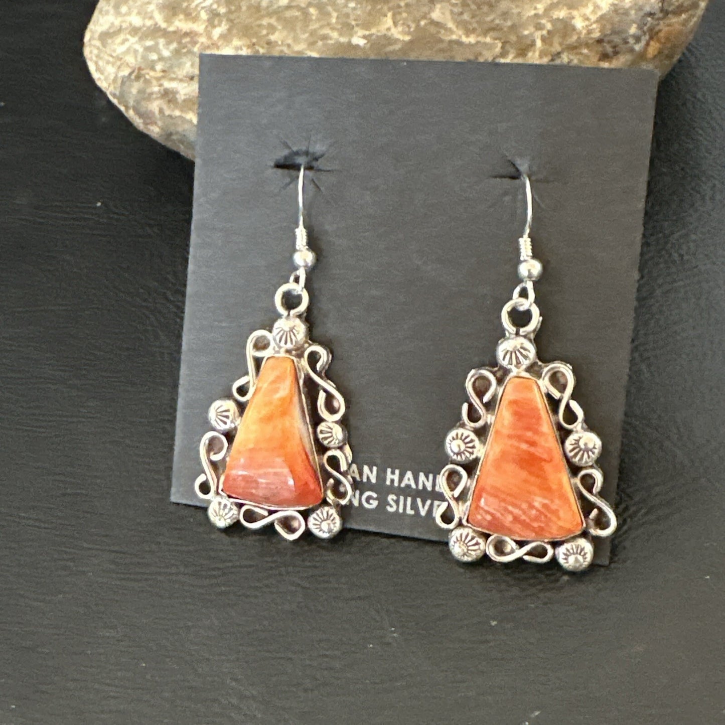 Native Navajo Sterling Silver Orange Spiny Oyster Dangle Earrings 17270