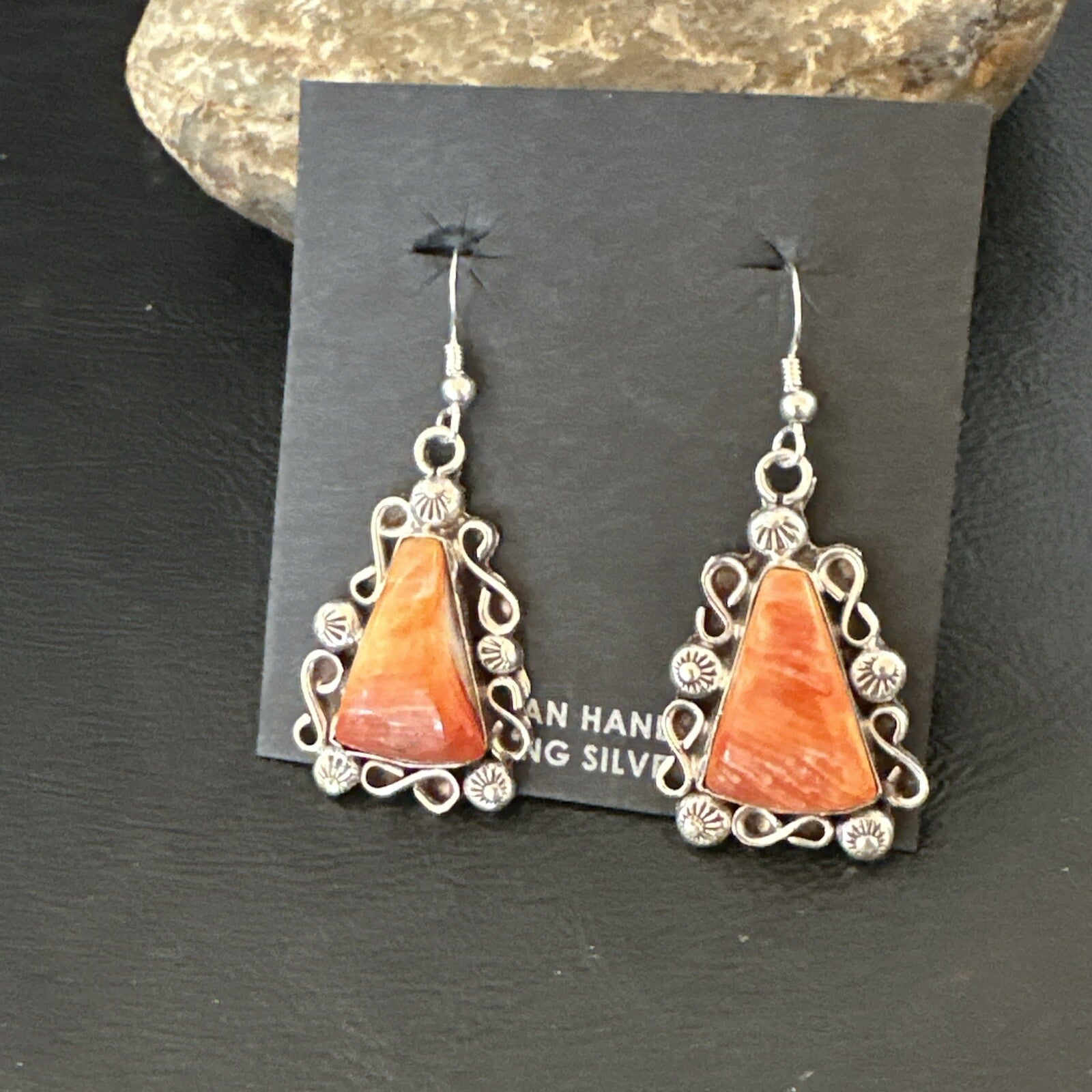 Native Navajo Sterling Silver Orange Spiny Oyster Dangle Earrings 17270