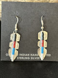 Lapis, Opal, Coral Navajo Inlay Earrings 1.5" | Sterling Silver | Authentic Native American Handmade | 14770