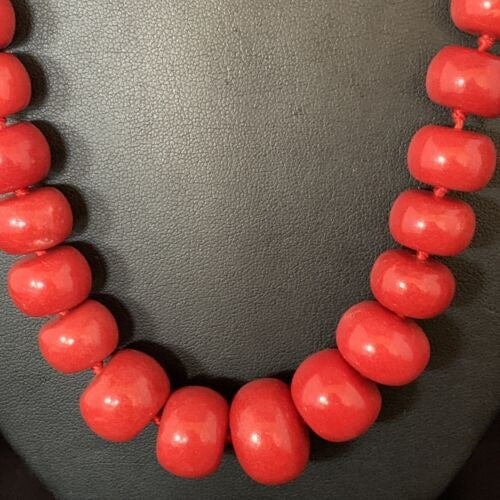 Navajo Graduated Bamboo Coral Strand Necklace Sterling Silver 23" 13521