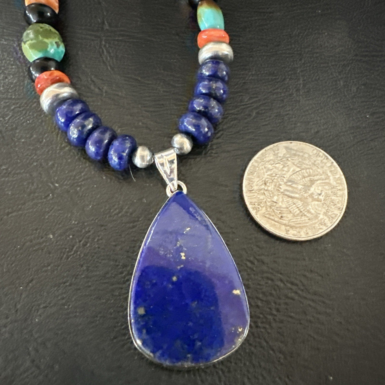 Lapis Turquoise Spiny Necklace Southwestern Sterling Silver Pendant 22” 19470