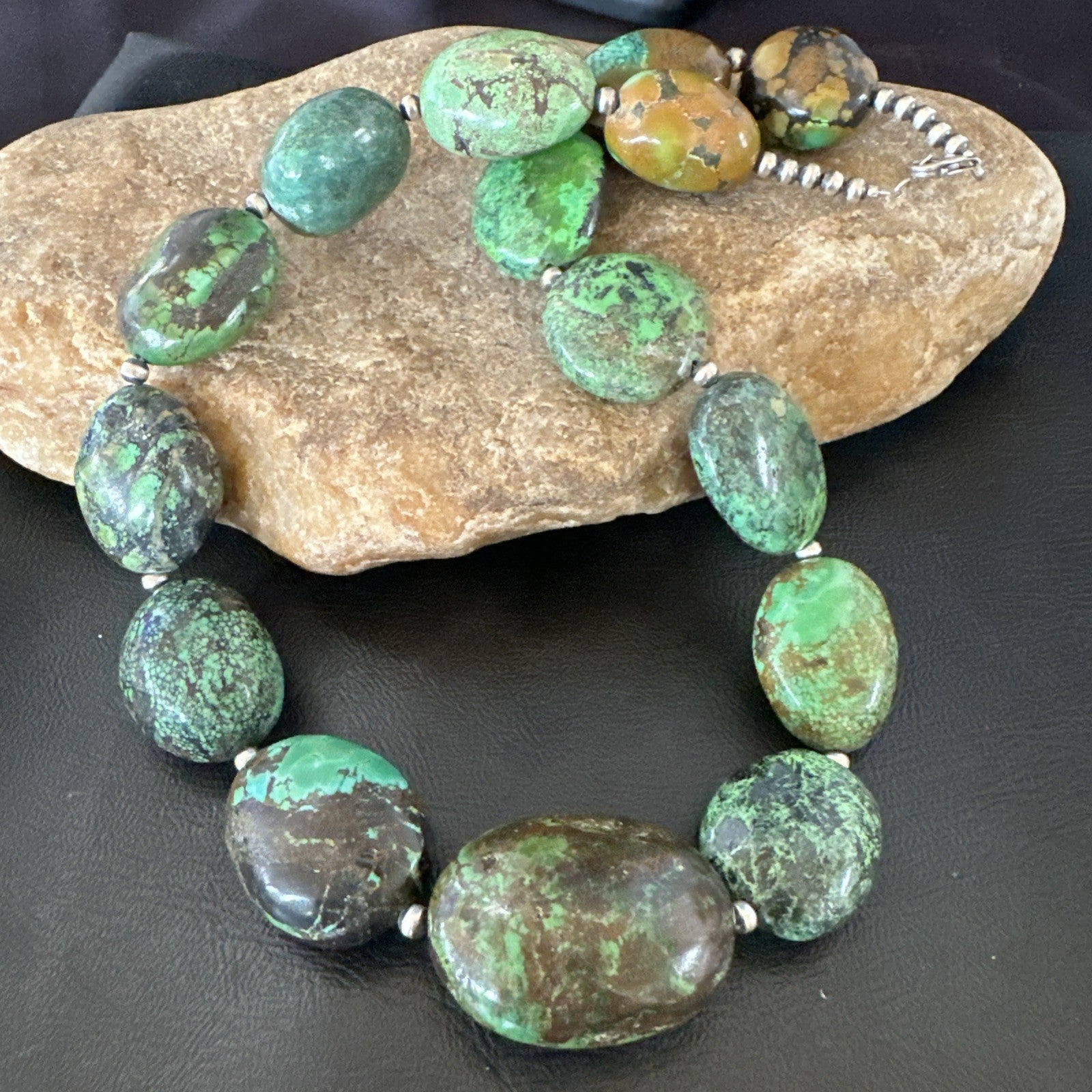 Blue Green Turquoise Chunky Navajo Sterling Silver Necklace 21” 19256