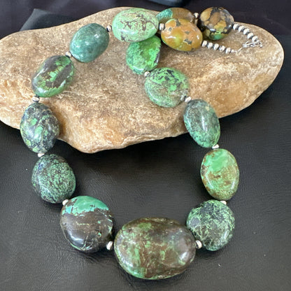 Blue Green Turquoise Chunky Navajo Sterling Silver Necklace 21” 19256