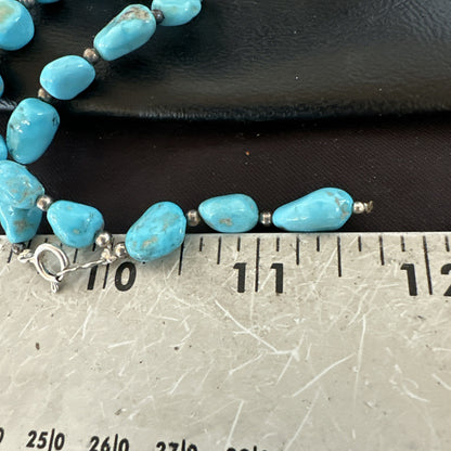 Blue Sleeping Beauty Nugget Turquoise Sterling Silver Navajo Bracelet 7.5” 18608