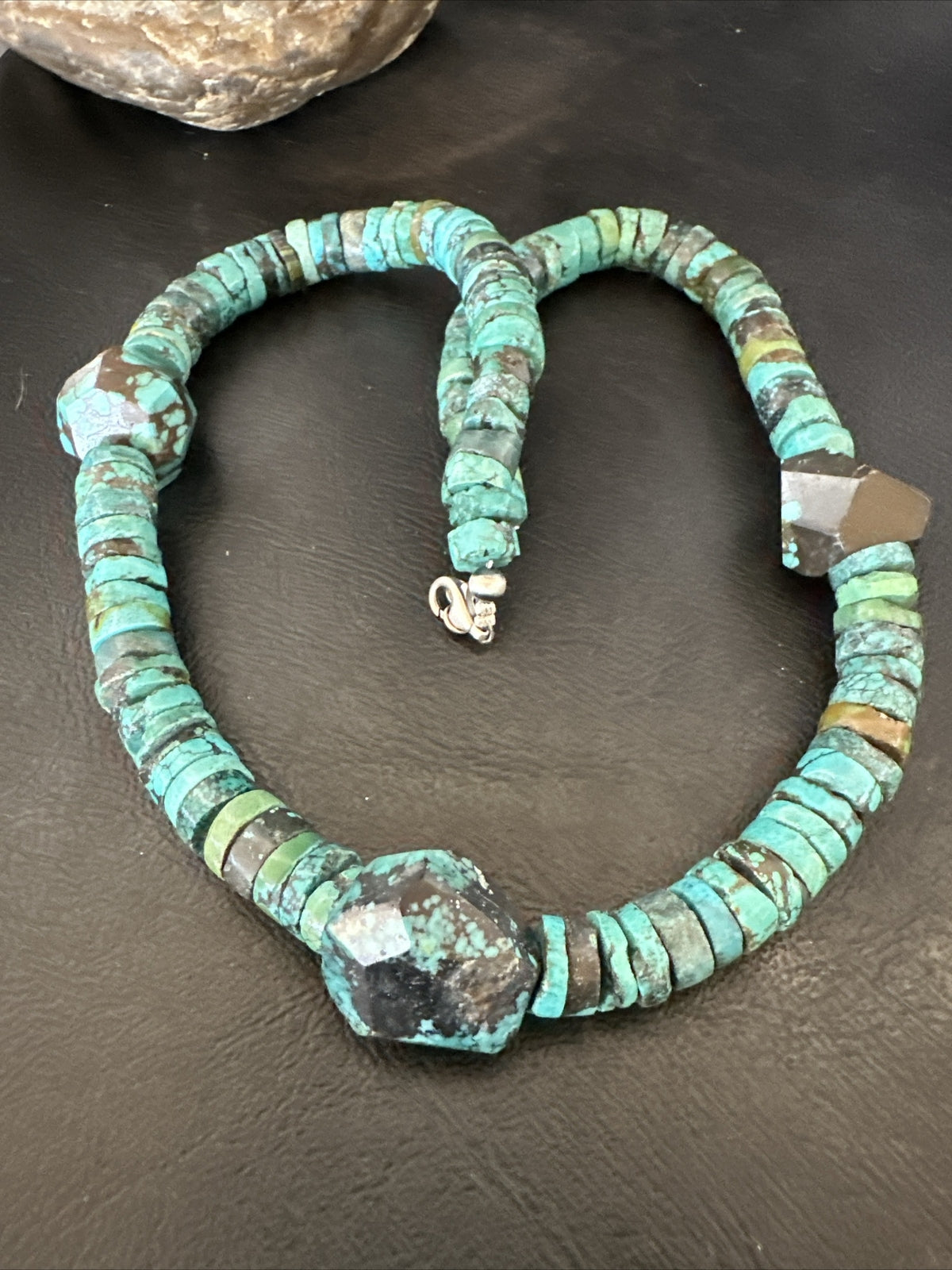 Native Turquoise Nugget Heishi Bead Navajo Sterling Silver Necklace 17745