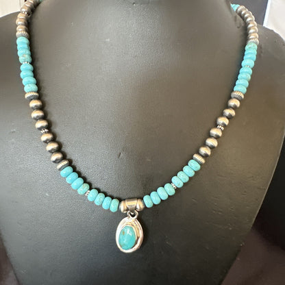WoMens Blue Kingman Turquoise Pendant Navajo Sterling Silver Necklace 21" 17931