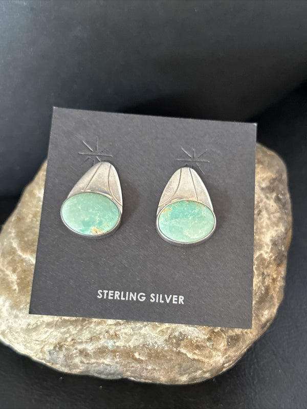Navajo Green Turquoise Dangle Earrings | Sterling Silver | Authentic Native American Handmade | 14781