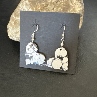 Heart Navajo Slab White Buffalo Turquoise Sterling Silver Earrings 17879