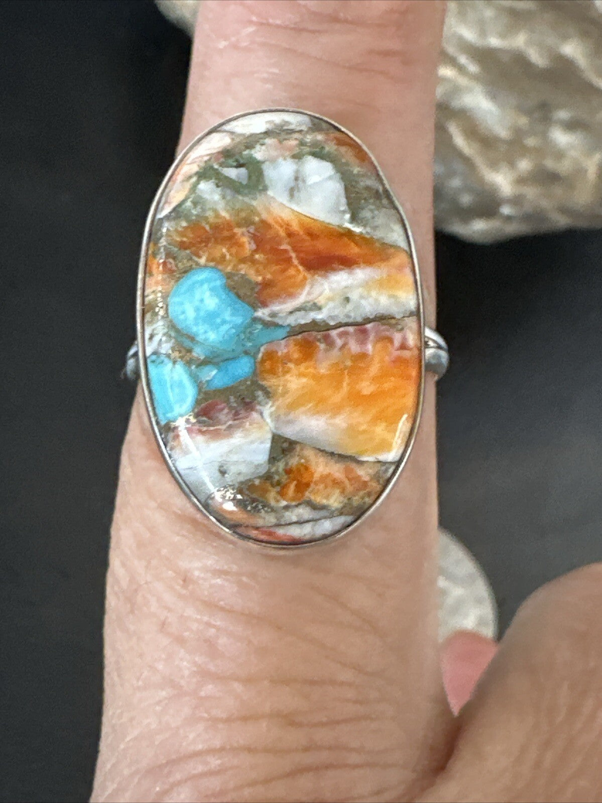 Turquoise Spiny Oyster Navajo Sterling Silver Ring Size 8 18209