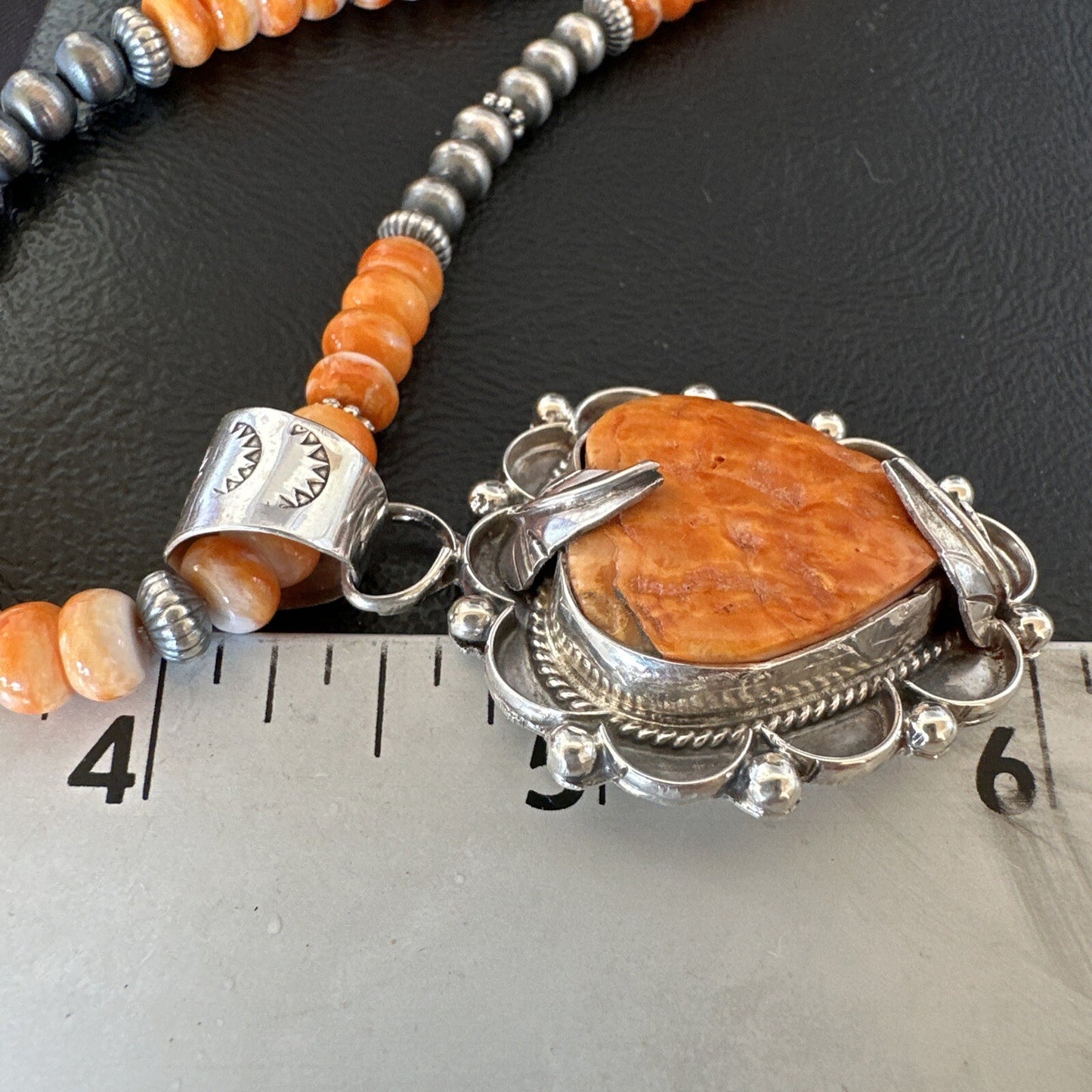 Orange Spiny Oyster Heart Pendant Navajo Sterling Silver Necklace Halloween16293