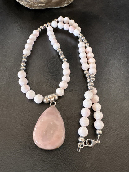 Southwestern Sterling Silver Pink Queen Conch Bead Necklace Pendant 20" 19583