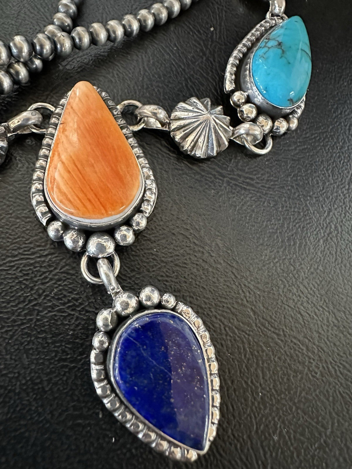 Multicolor Spiny Lapis Pendant Navajo Sterling Silver Lariat Necklace 28" 19439