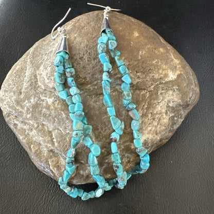 XL Blue Turquoise Nugget Bead Sterling Silver Beads Navajo Earrings 4.5" 18095
