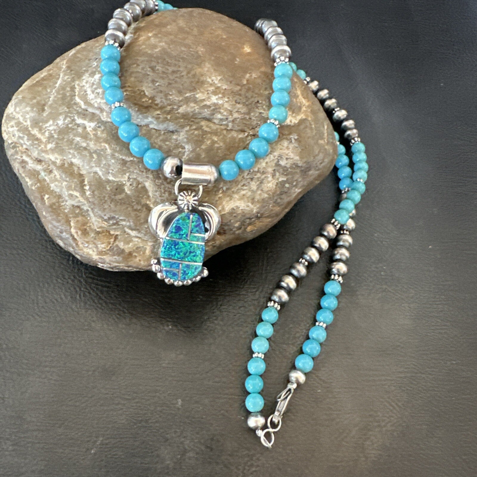 Blue Opal Pendant Turquoise Navajo Sterling Silver Necklace 23" 18736