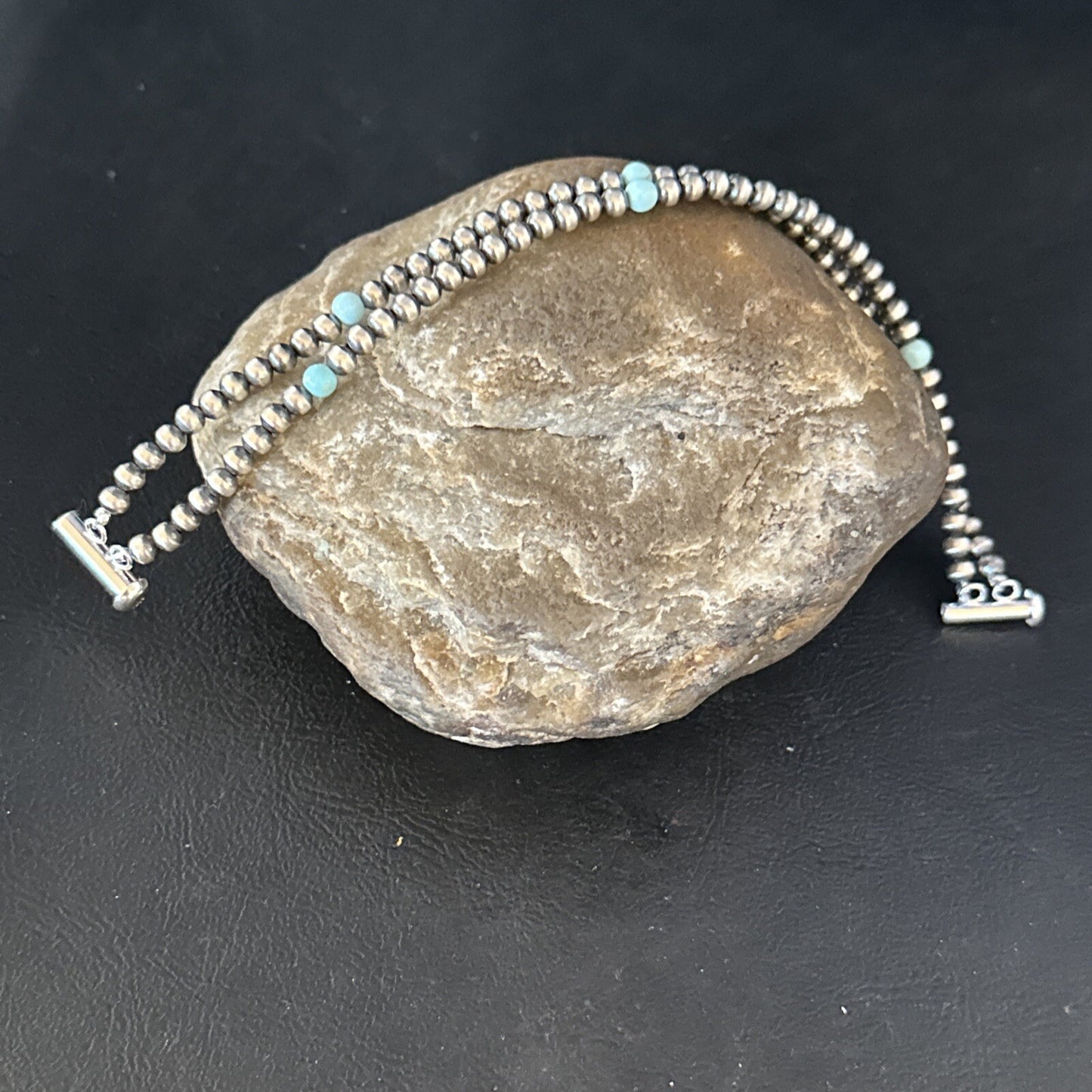 Native Navajo Sterling Silver Blue Turquoise Bracelet 2S 7.5" 14385