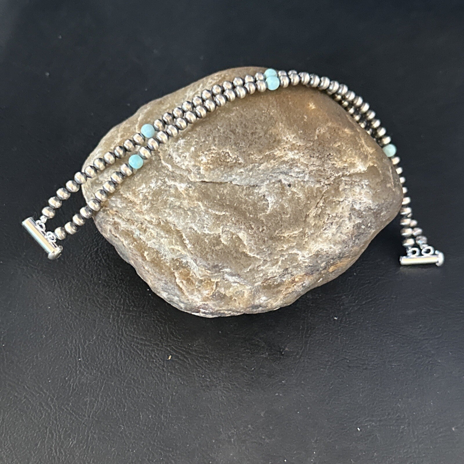 Native Navajo Sterling Silver Blue Turquoise Bracelet 2S 7.5" 14385