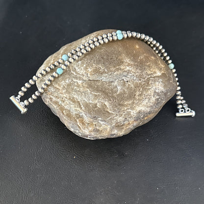 Native Navajo Sterling Silver Blue Turquoise Bracelet 2S 7.5" 14385