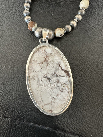 Mens Womens Wild Horse Turquoise Pendant Navajo Sterling Silver Necklace 19539