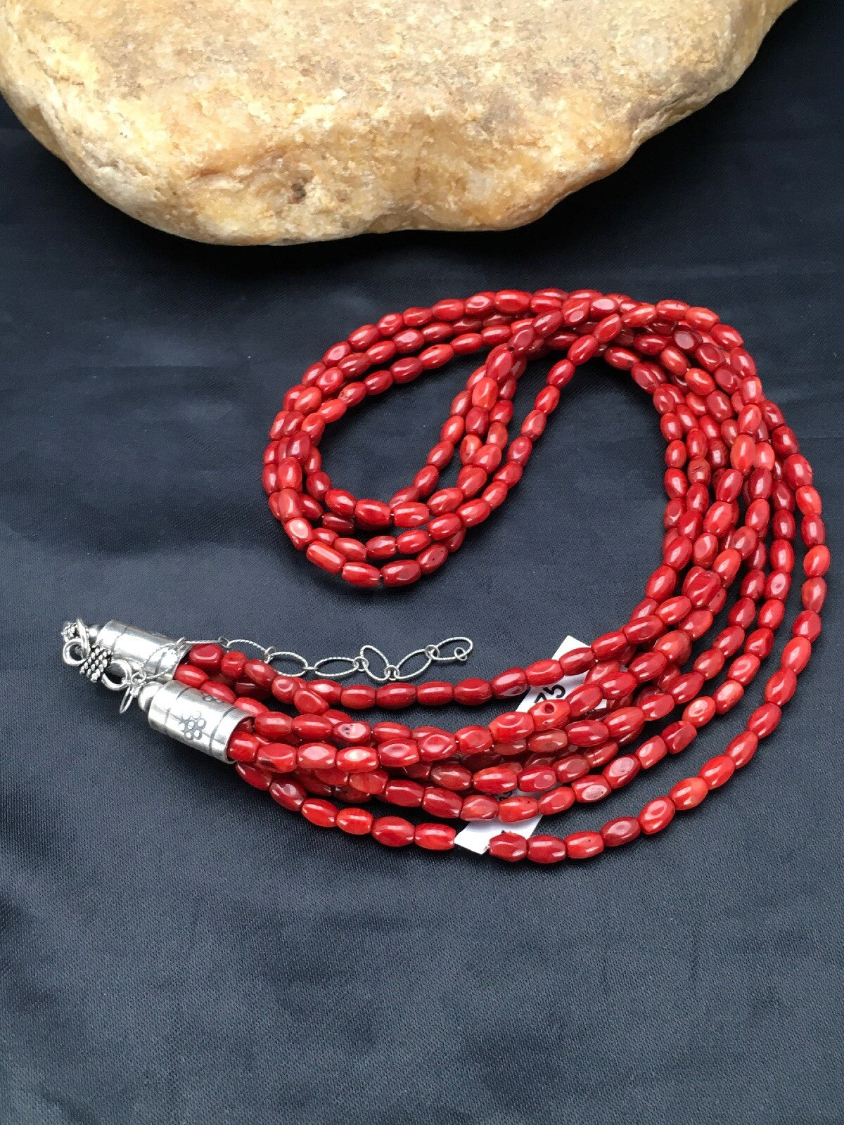Red Bamboo Coral 4 Strand Navajo Sterling Silver Necklace 21" 02875