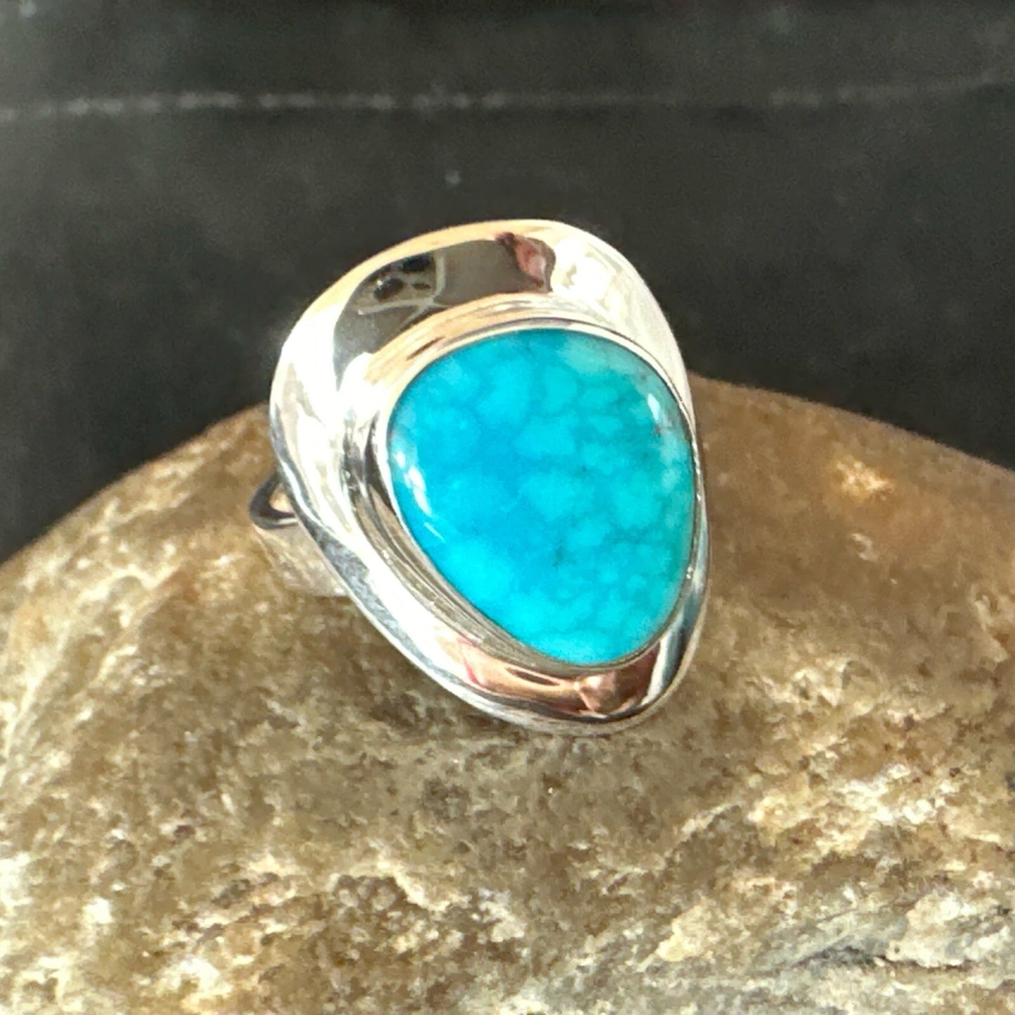 Southwestern Sterling Silver Blue Kingman Turquoise Ring Size 6 18533