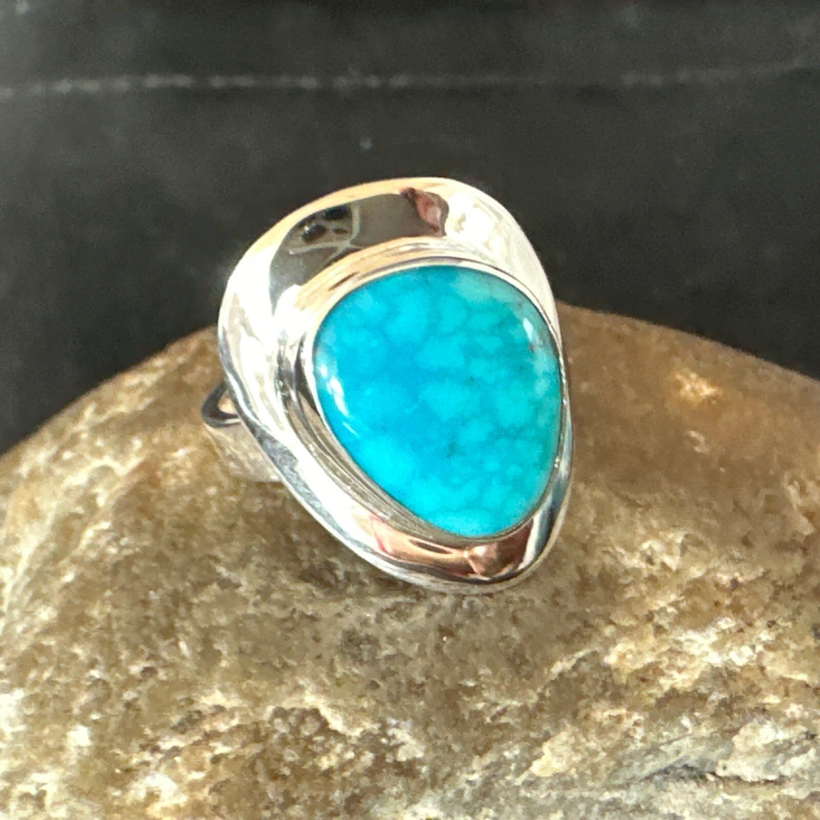 Southwestern Sterling Silver Blue Kingman Turquoise Ring Size 6 18533