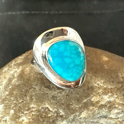 Southwestern Sterling Silver Blue Kingman Turquoise Ring Size 6 18533