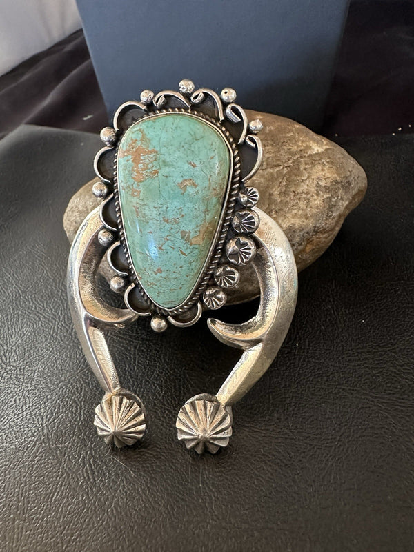 XXL Men Women Green Royston Turquoise Naja Pendant Navajo | Sterling Silver | Authentic Native American Handmade | 19528