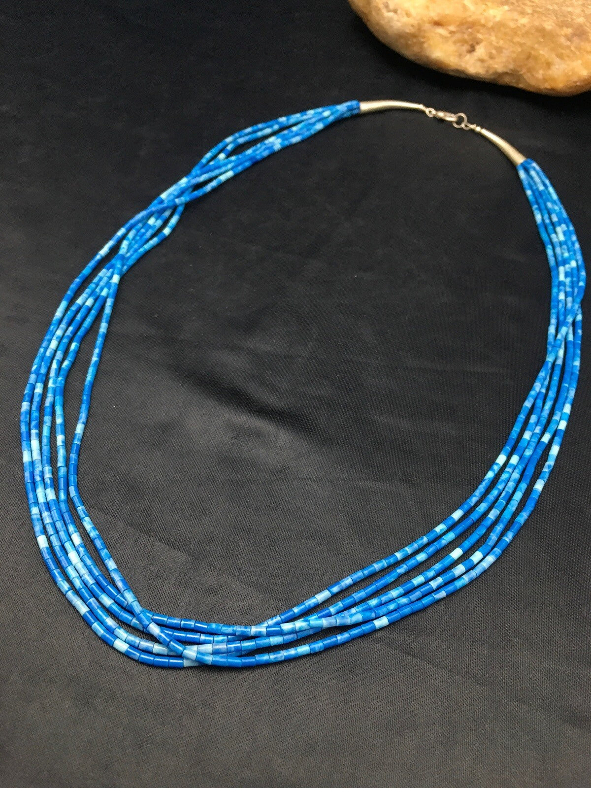 Navajo Denim Lapis 5S Sterling Silver Tube Heishi Bead Necklace 19” 3419