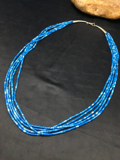 Navajo Denim Lapis 5S Sterling Silver Tube Heishi Bead Necklace 19” 3419