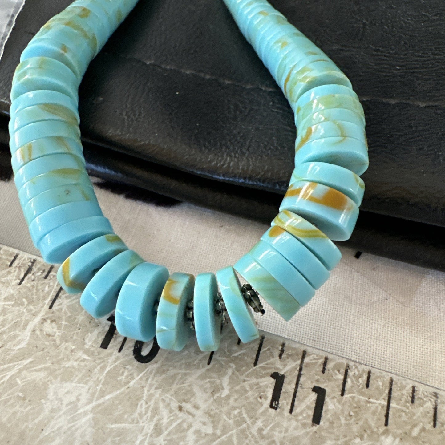 23” Turquoise Heishi Stabilized Graduated Blue Gr Sterling Silver Necklace 19726