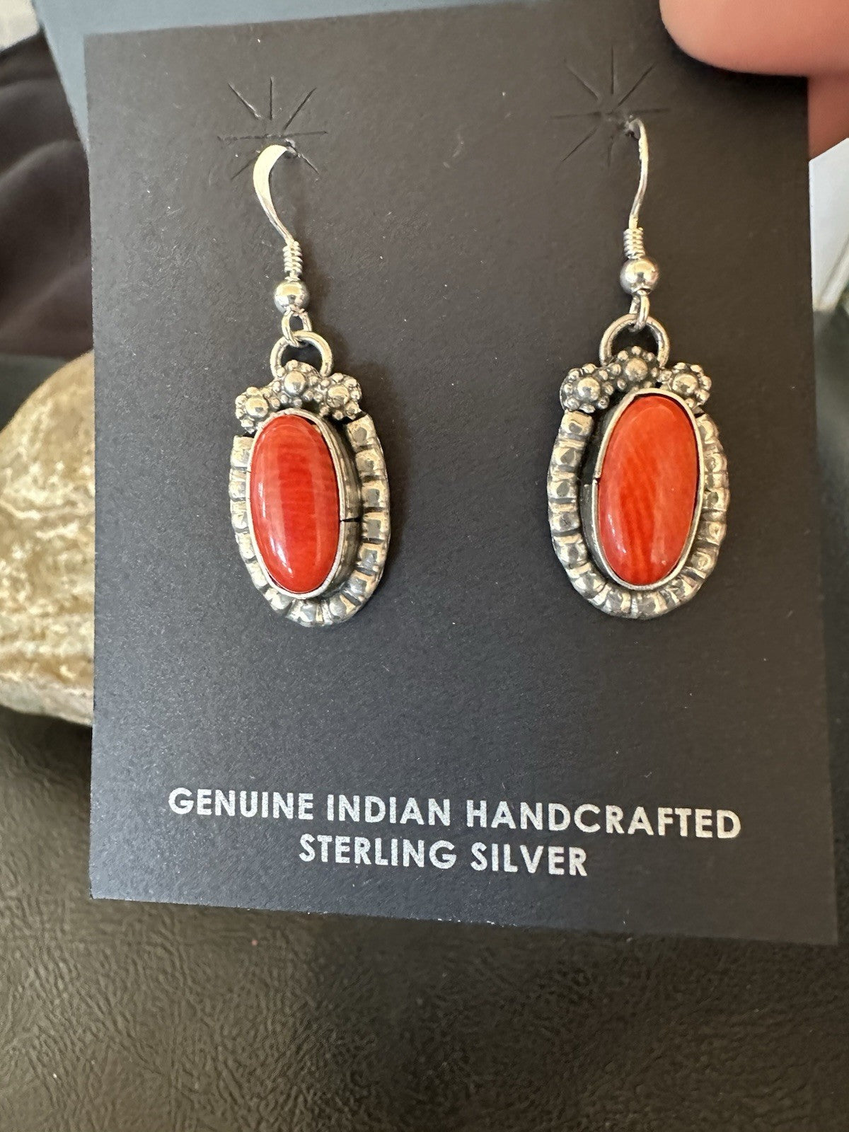 Handmade Red Coral Sterling Silver Navajo Dangle Earrings Yazzie 19534