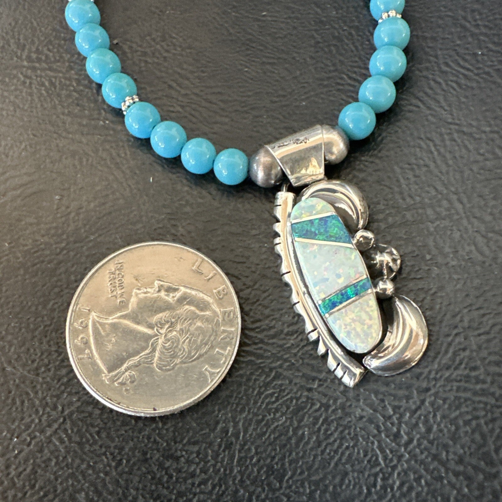 Blue Opal Pendant Turquoise Navajo Sterling Silver Necklace 23" 18735