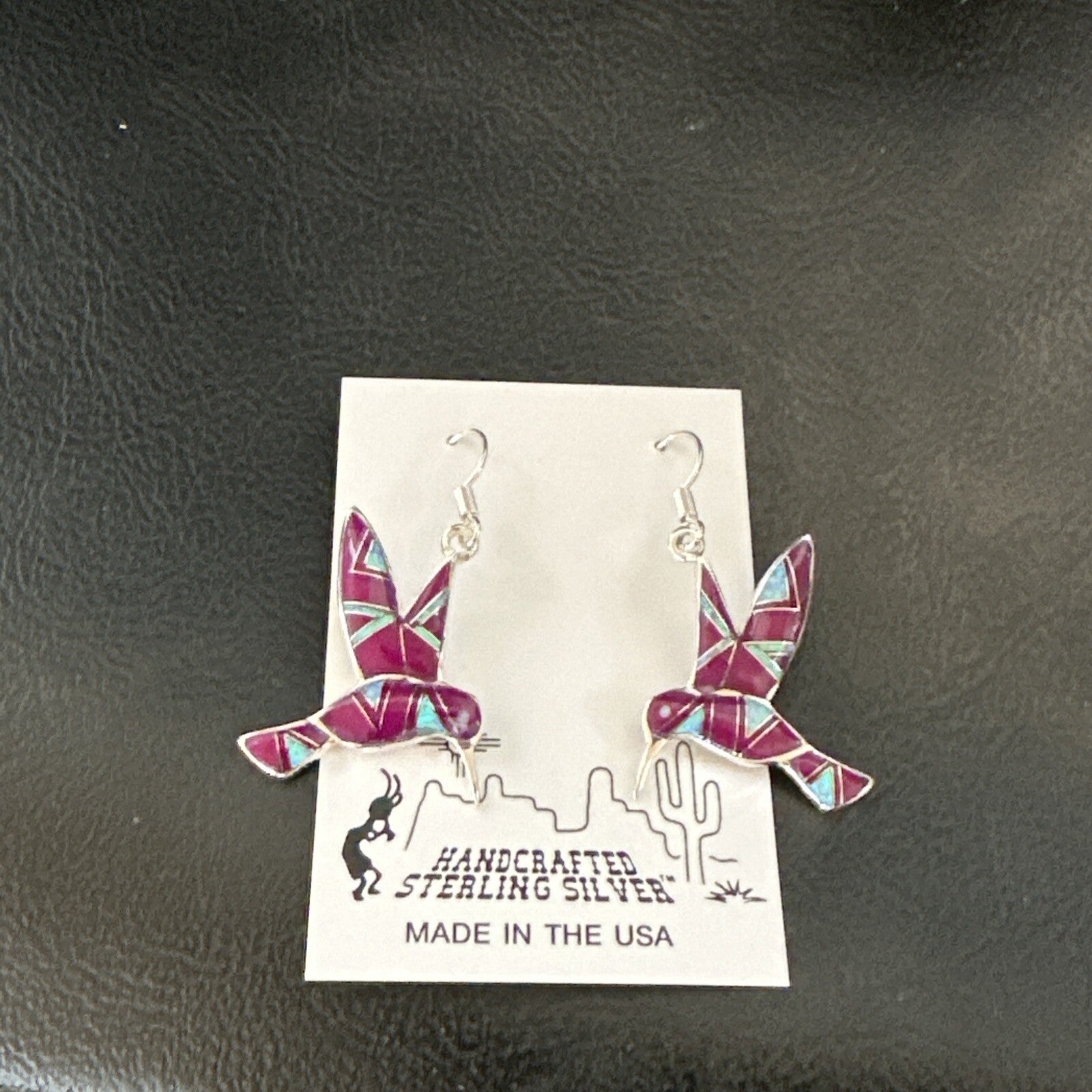 Purple Sugilite Opal Sterling Silver Hummingbird Dangle Earrings 18551