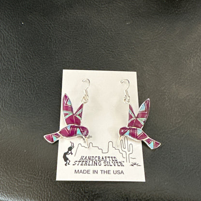 Purple Sugilite Opal Sterling Silver Hummingbird Dangle Earrings 18551