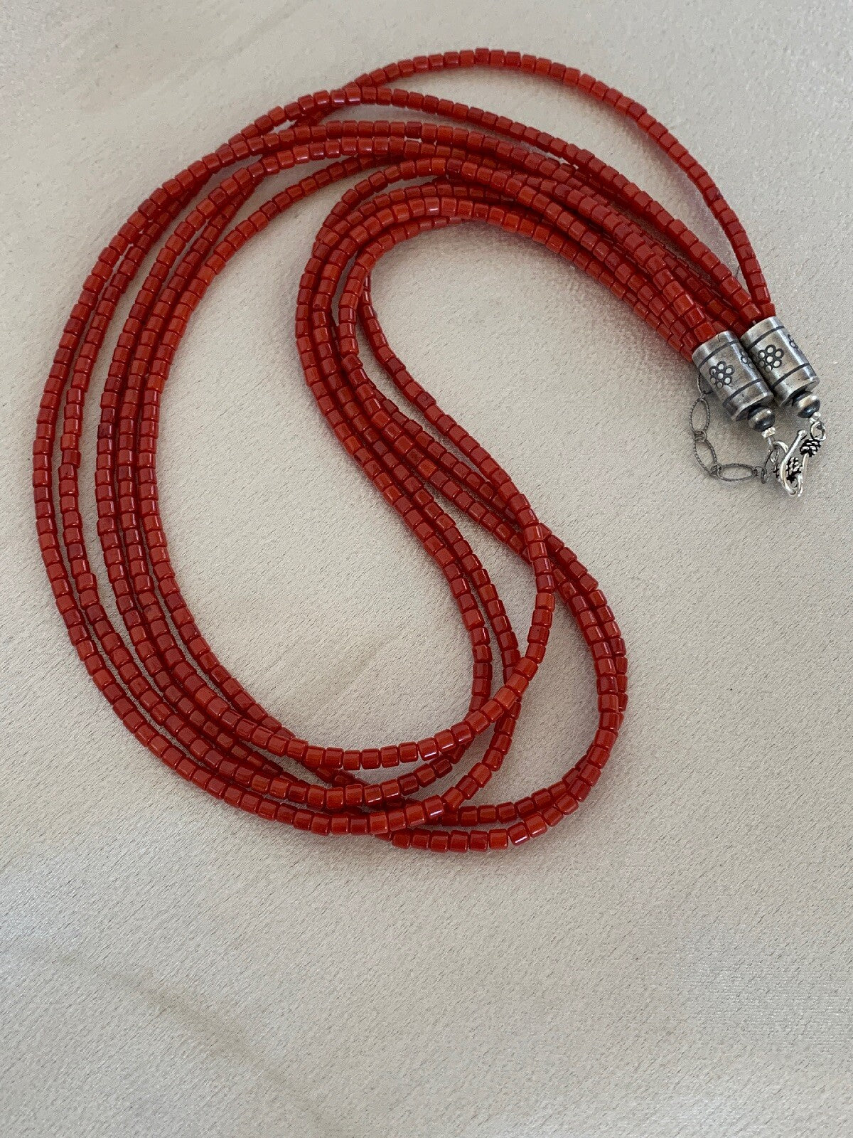Bamboo Coral Bead Navajo Indian Sterling Silver Necklace 2851