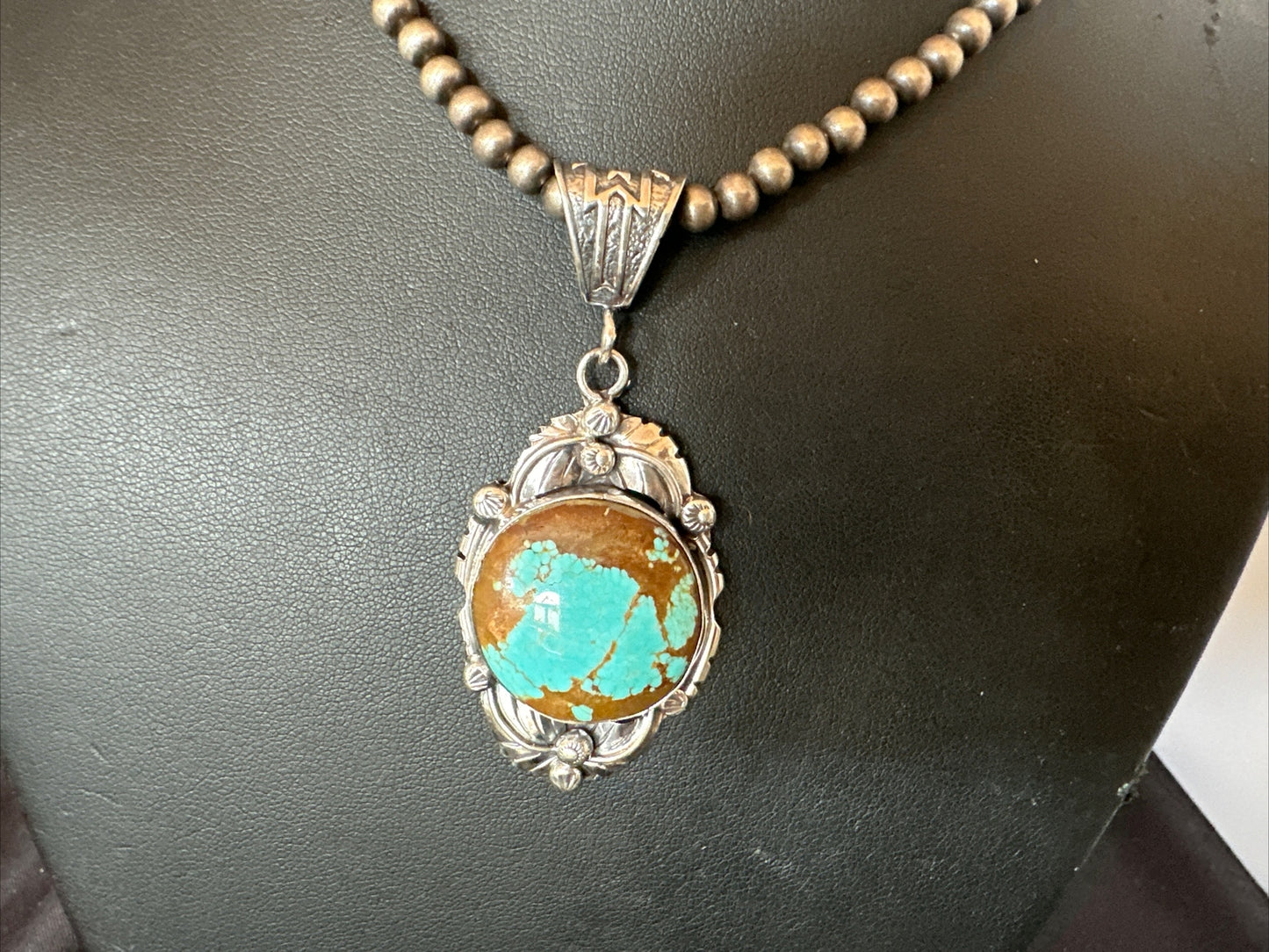 Mens Blue Turquoise#8 Pendant Navajo Sterling Silver Necklace 18071