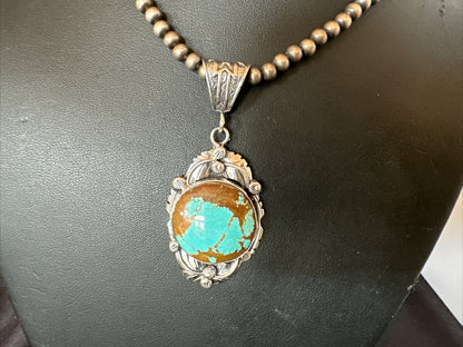 Mens Blue Turquoise#8 Pendant Navajo Sterling Silver Necklace 18071