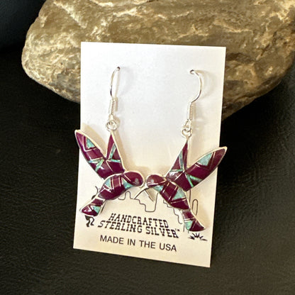 Purple Sugilite Opal Sterling Silver Hummingbird Dangle Earrings 18551
