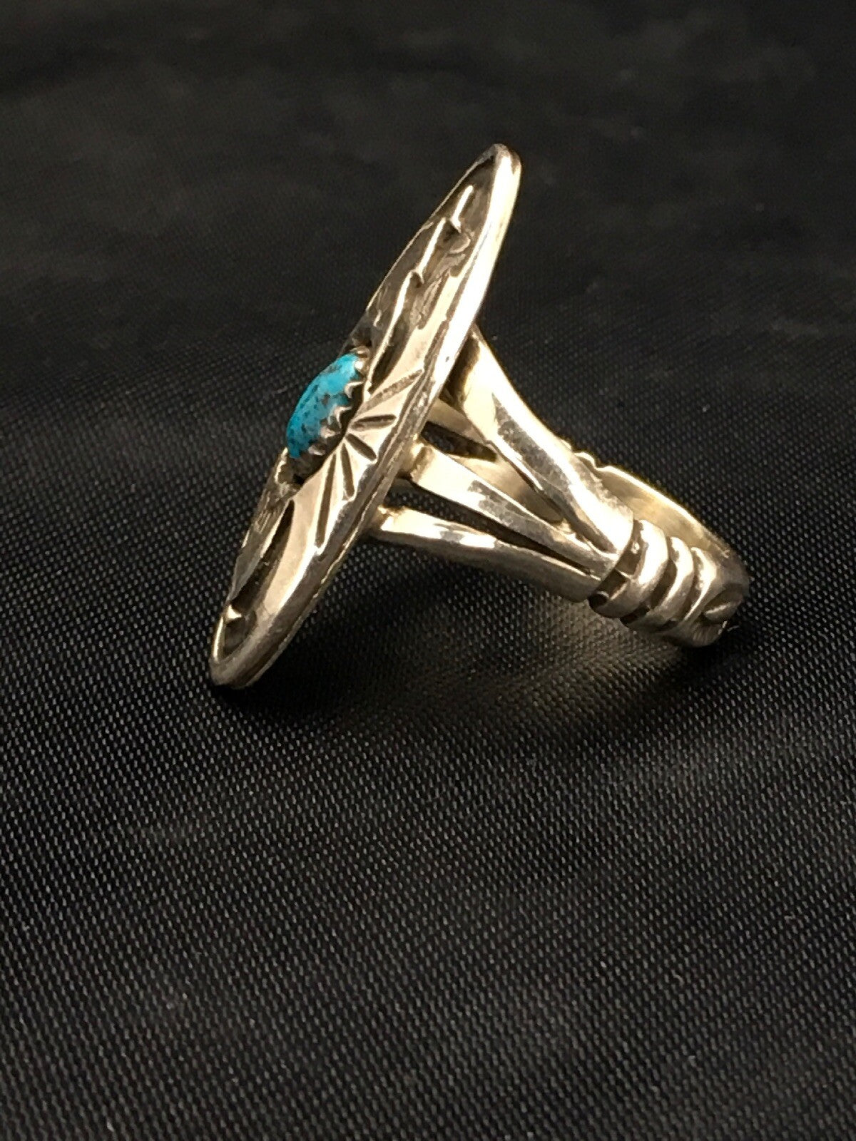 Old Pawn Shadow Box Navajo Sterling Kingman Turquoise Ring Set5.75 2625