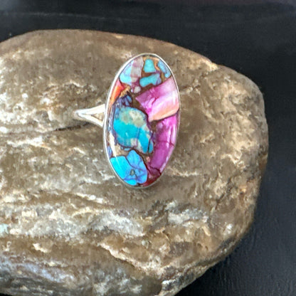 Blue Turquoise Spiny Oyster Southwestern Sterling Silver Ring Size 11 18456