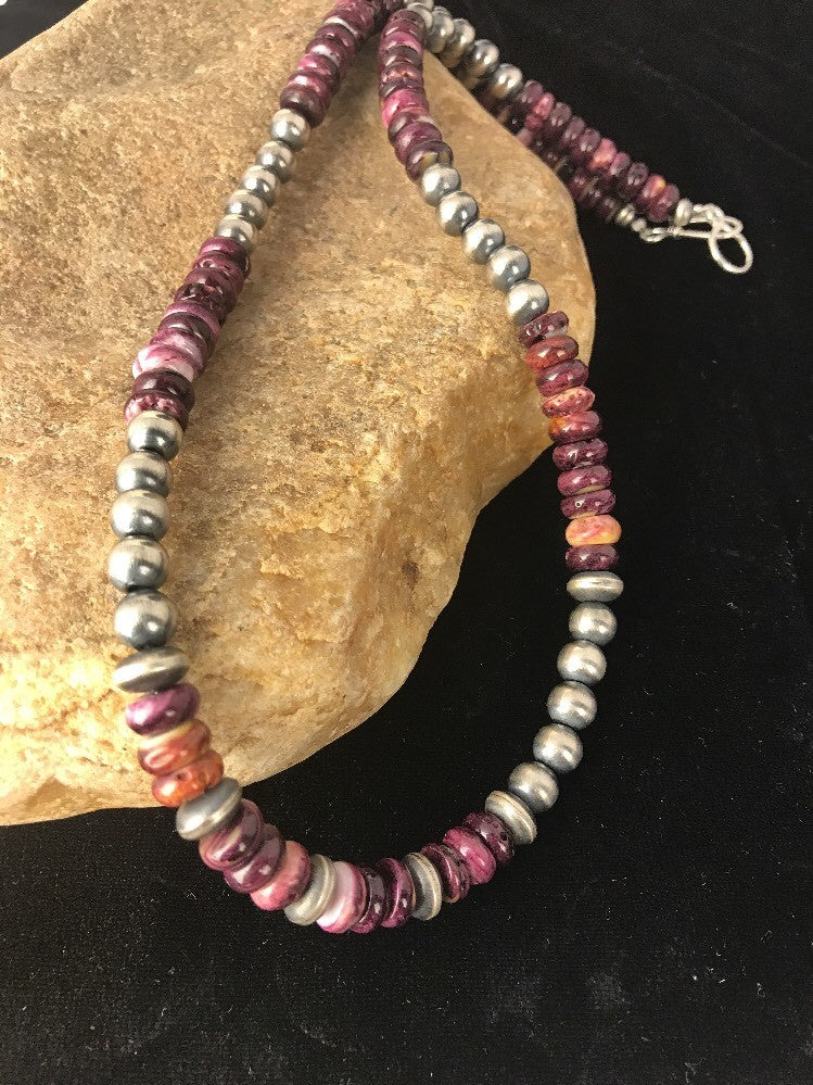 Navajo Sterling Silver Beads Purple Spiny Oyster 8 mm Bead Necklace 99507