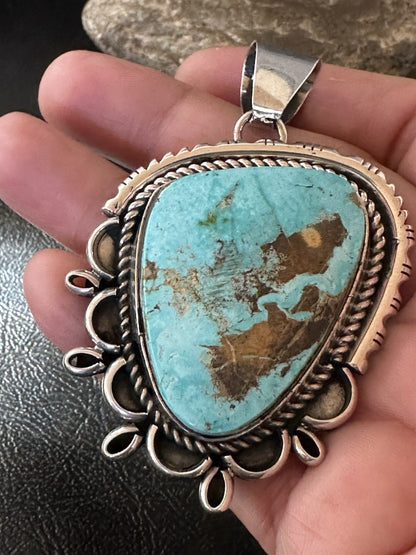 XL Men Women Blue Turquoise Pendant Navajo Sterling Yazzie 19525