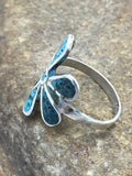 Navajo Blue Turquoise Flower Ring 6.75 | Sterling Silver | Authentic Native American Handmade | 03076