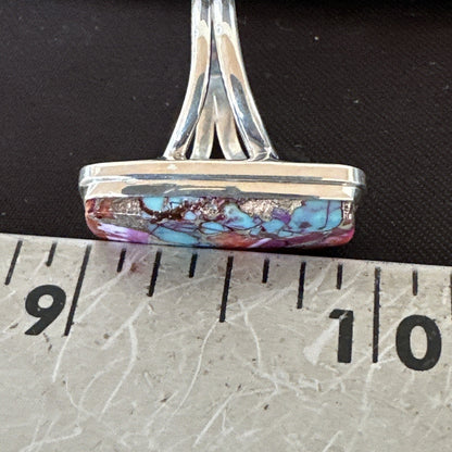 Blue Turquoise Spiny Oyster Southwestern Sterling Silver Ring Size 7 18492