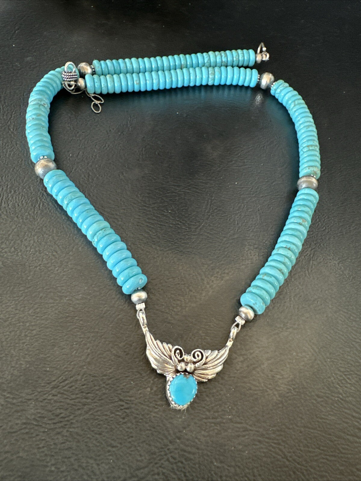 WoMens Blue Kingman Turquoise Pendant Navajo Sterling Silver Necklace 20” 18167